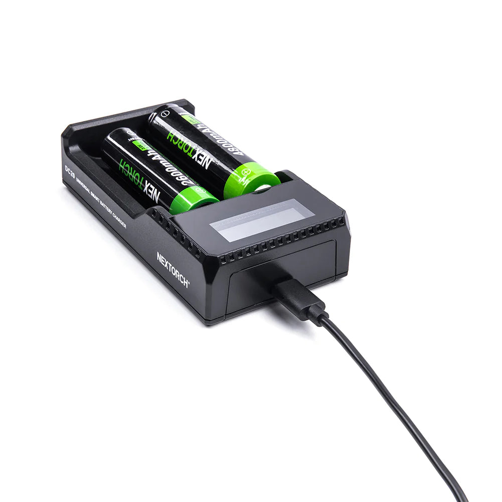 NEXTORCH DC20 Universal Battery Charger – Dual-Slot, LCD Display, 0V Activation image 2