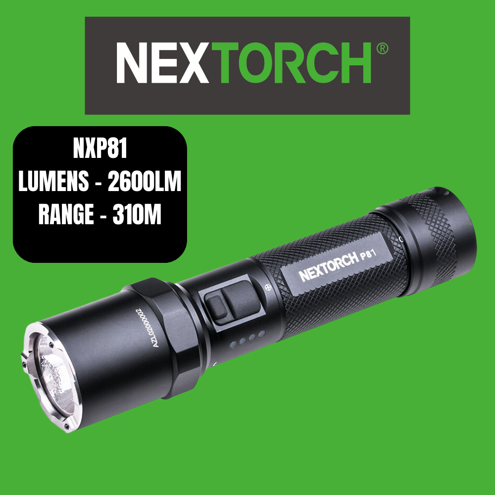 Nextorch P81 Rechargeable Torch Super Bright, Glass Breaker, Battery Indicator, Turbo Mode