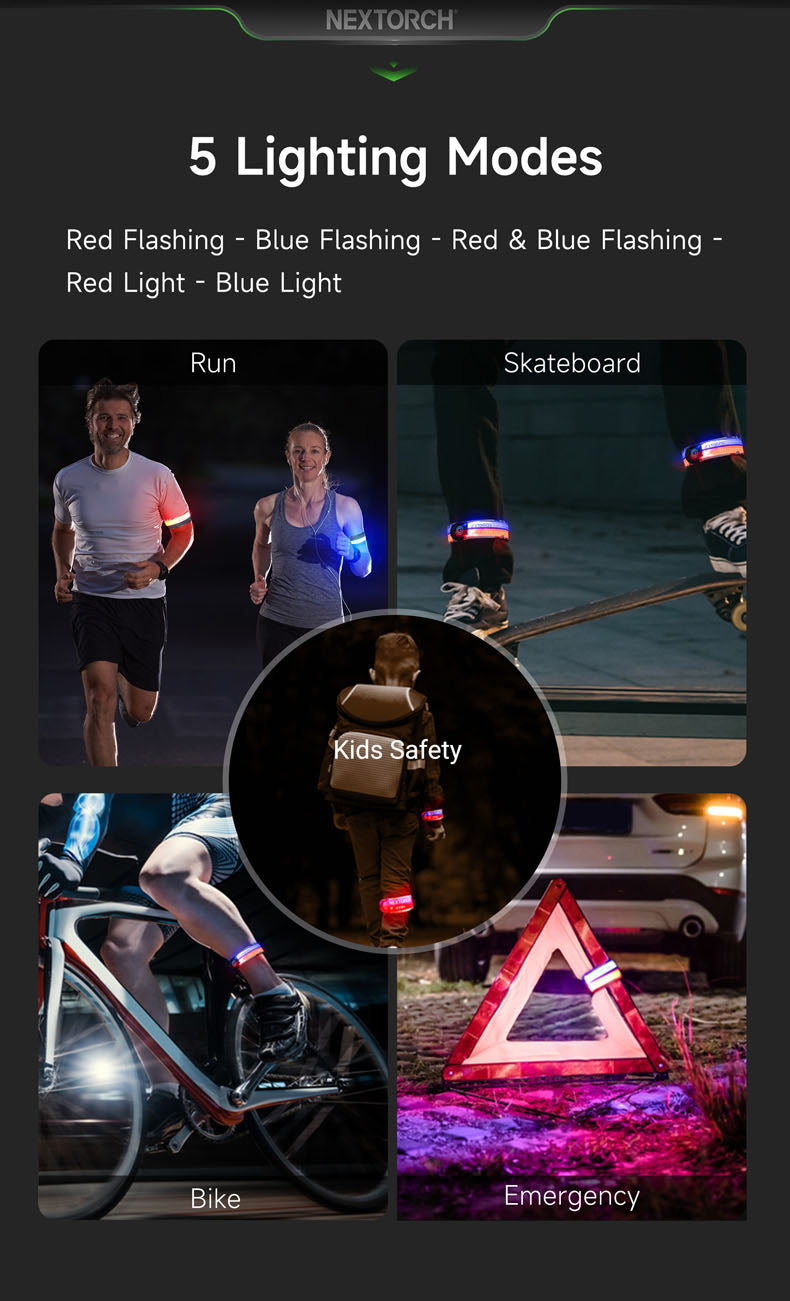 Nextorch UT51L Red/Blue Flashing Warning Bracelet | Rechargeable LED Safety Bracelet for Visibility and Protection image 3
