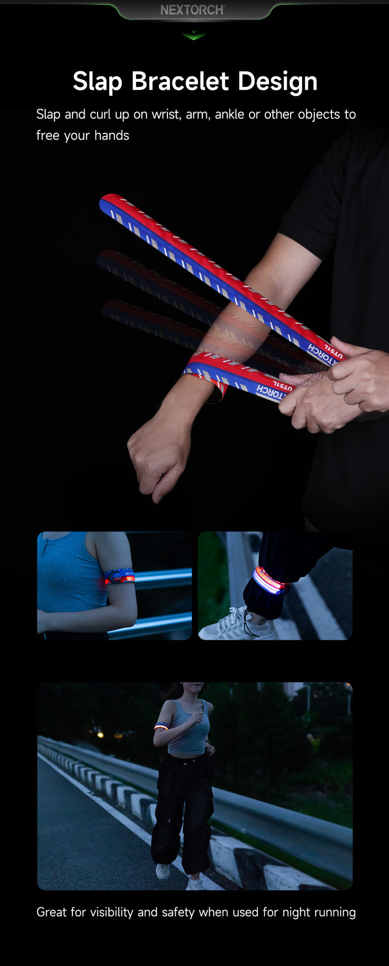 Nextorch UT51L Red/Blue Flashing Warning Bracelet | Rechargeable LED Safety Bracelet for Visibility and Protection image 4