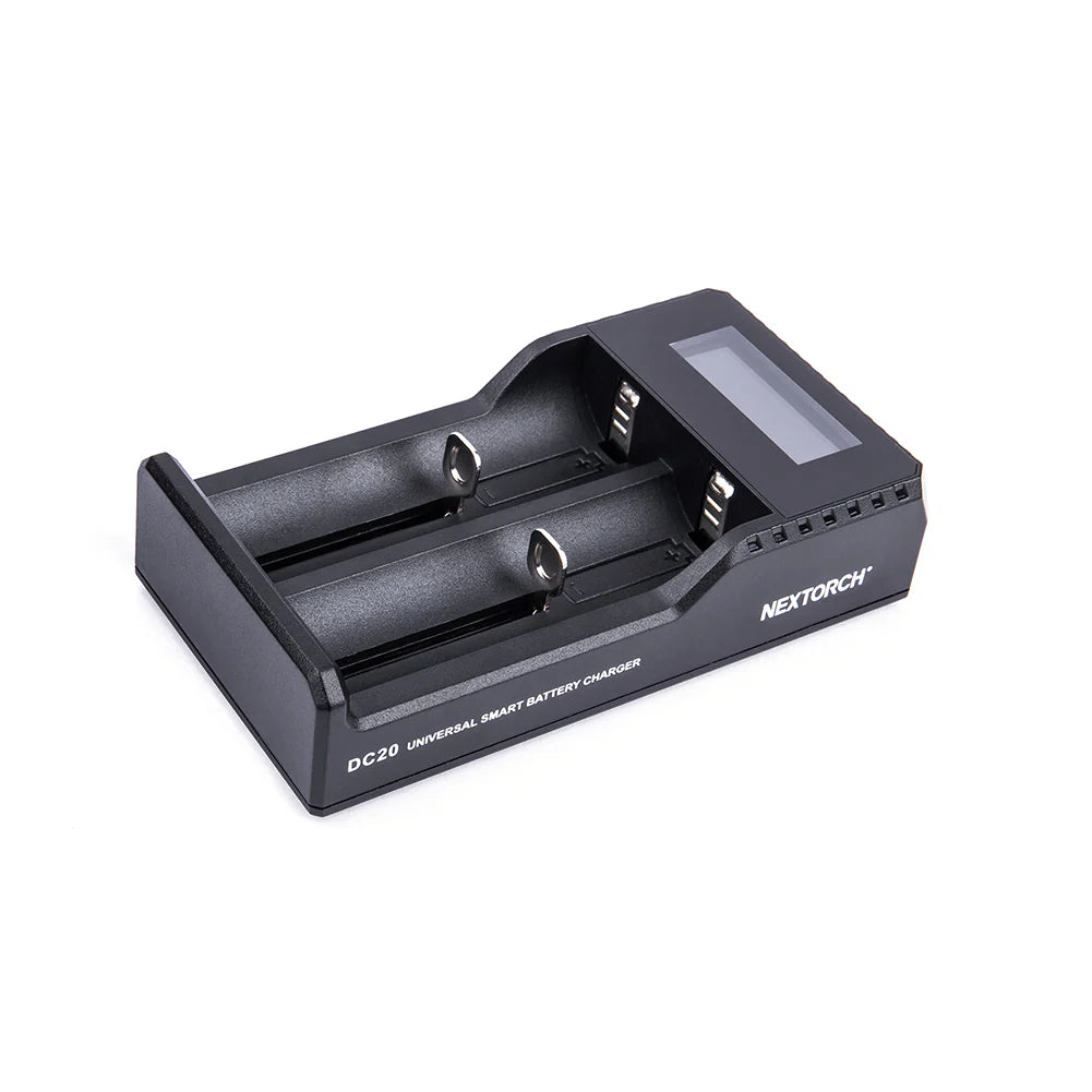 NEXTORCH DC20 Universal Battery Charger – Dual-Slot, LCD Display, 0V Activation image 1