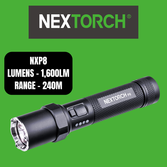 Nextorch P8 P-Series Rechargeable Torch High Output, 5 Modes, Glass Breaker, Power Status Indication, Turbo Mode