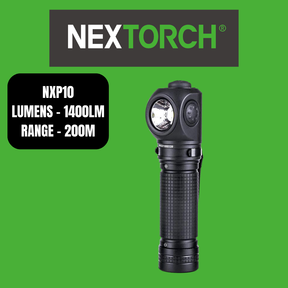 Nextorch P10 Rechargeable Torch Multi-Light Source, Right Angle, Pocket Clip