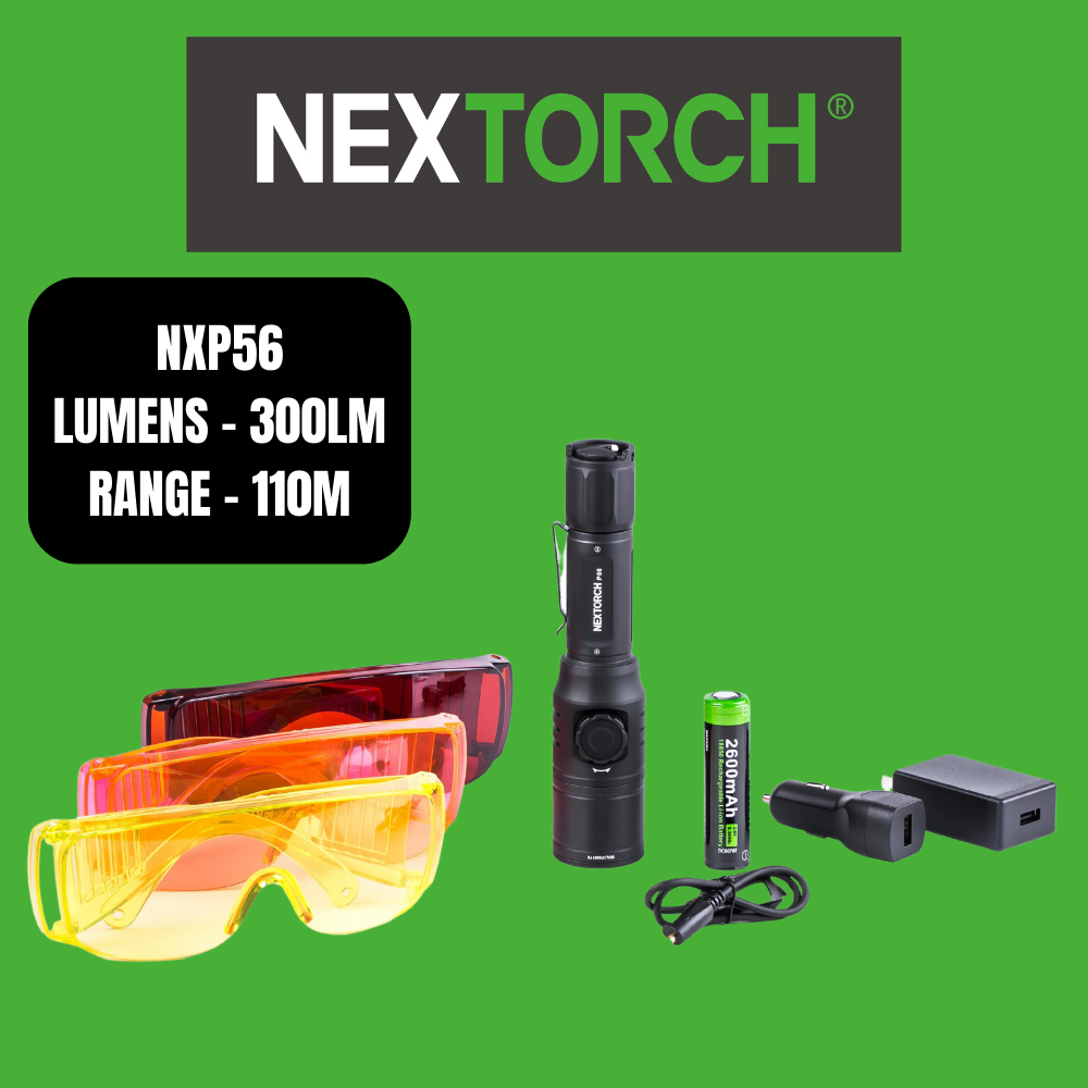 Nextorch P56 Led Forensic Light Sources Kit, Wh/Bl/Rd/Gr/IR/UV LED, Rotary Switch, Hard Case