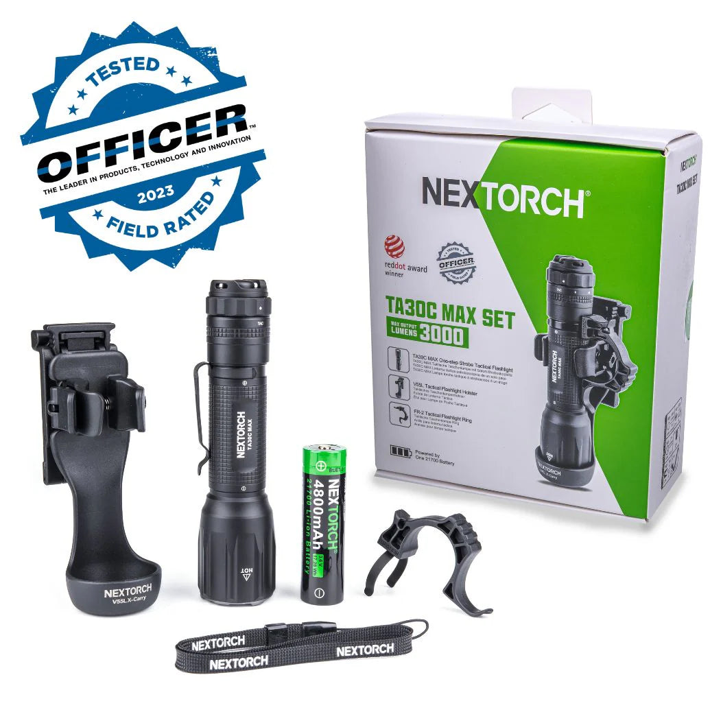 Nextorch T-Series Police Set Rechargeable Torch Ultra Bright, 1-Step Strobe Switch, 5 Modes, Rotating Metal Tail Switch - NXTA30CMAX SET image 1