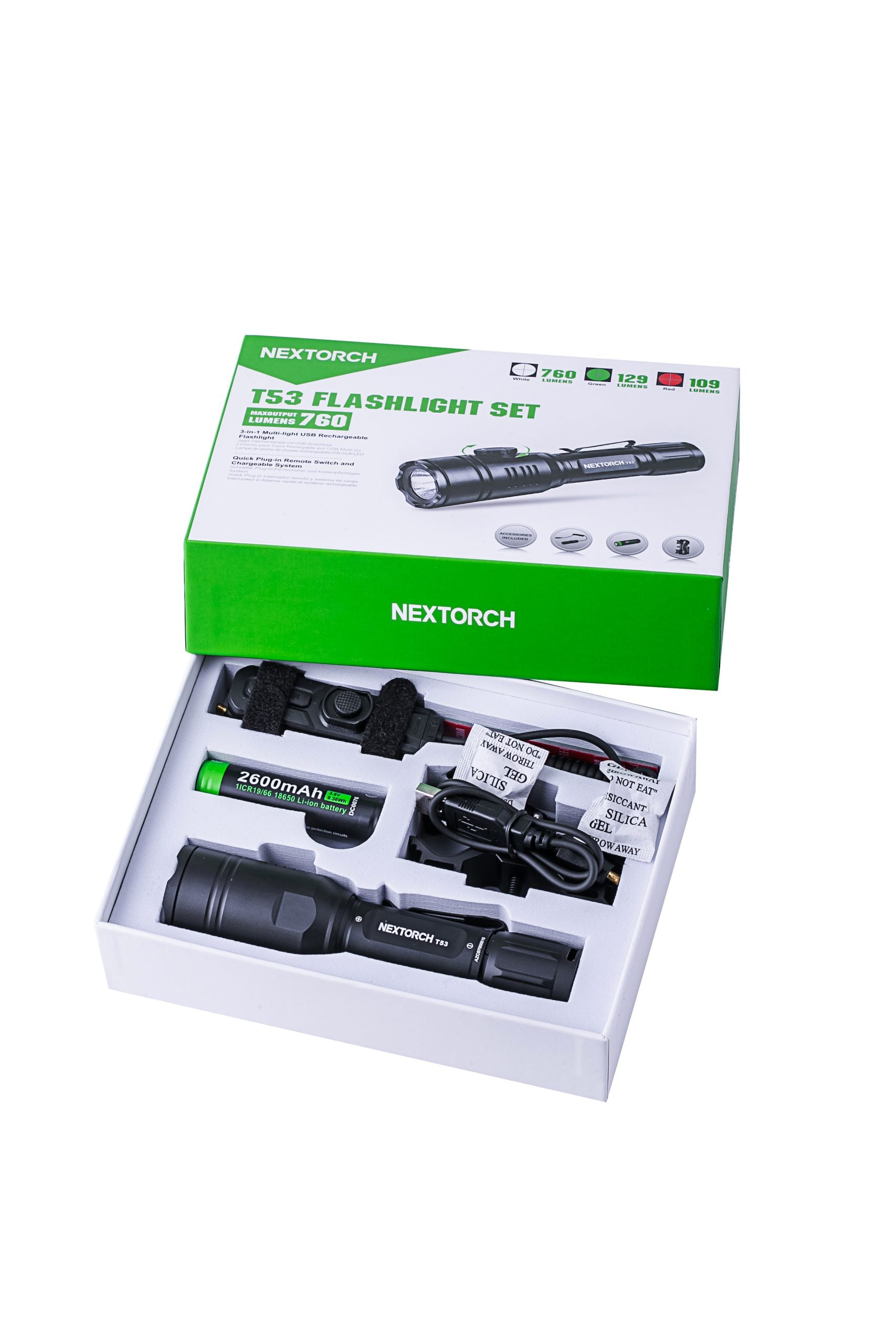 Nextorch Hunting Set Rechargeable Torch, Multi Colour, White/Green/Red LED, 5 Modes Per Colour - NXT53HUNTINGSET image 1