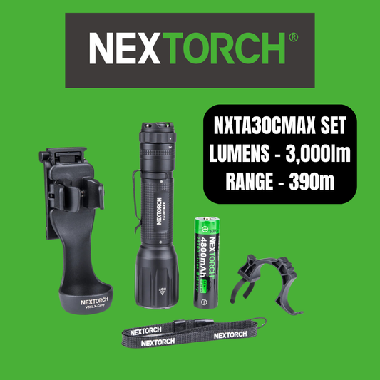 Nextorch T-Series Police Set Rechargeable Torch Ultra Bright, 1-Step Strobe Switch, 5 Modes, Rotating Metal Tail Switch - NXTA30CMAX SET image 0